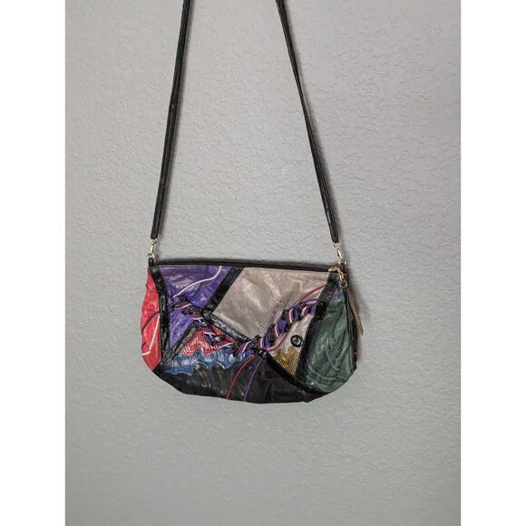 Vintage Carlo Fiori Italy Snakeskin Patchwork Leather Shoulder Bag Crossbody 80s - Picture 6 of 12